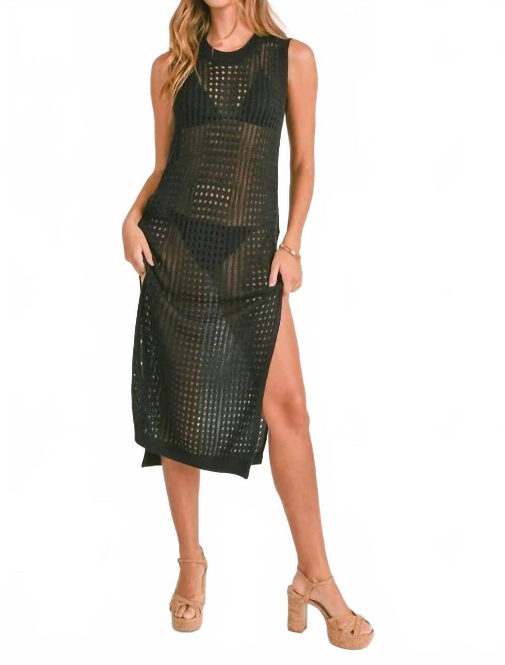 NEW MABLE sleeveless crochet knit cover up midi dress in black